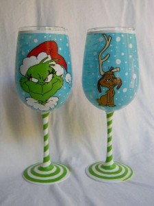 Photo of Grinch-inspired painted wine glasses.